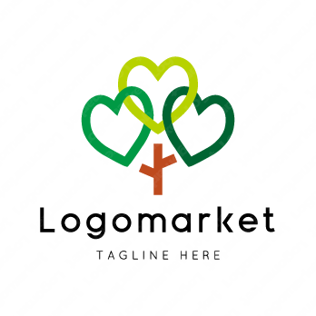 ハートと心と木のロゴ