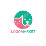 犬と猫と円型エンブレムのロゴ