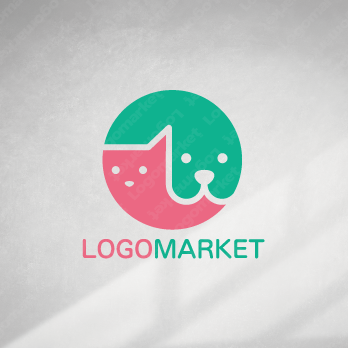 犬と猫と円型エンブレムのロゴ