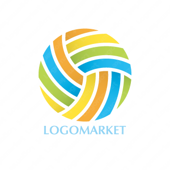 球とカラフルとストライプのロゴ