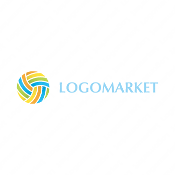 球とカラフルとストライプのロゴ