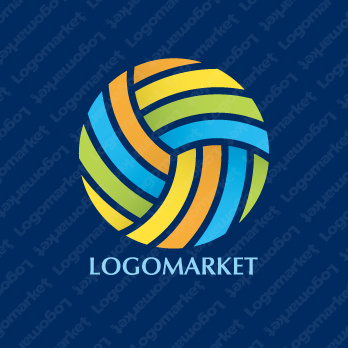 球とカラフルとストライプのロゴ