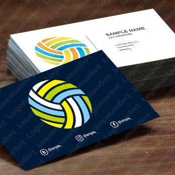 球とカラフルとストライプのロゴ