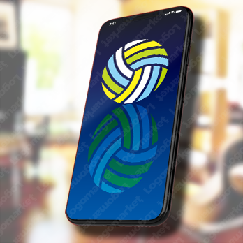 球とカラフルとストライプのロゴ