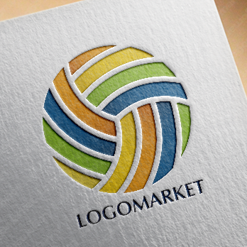 球とカラフルとストライプのロゴ