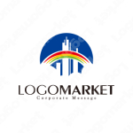 ビル群と虹と青空のロゴ