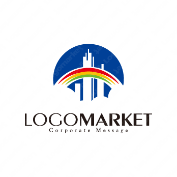 ビル群と虹と青空のロゴ