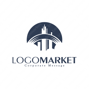 ビル群と虹と青空のロゴ