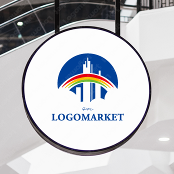 ビル群と虹と青空のロゴ