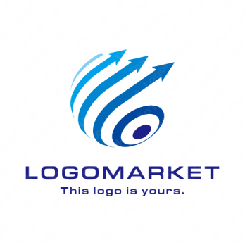 惑星と万有引力と上昇のロゴ