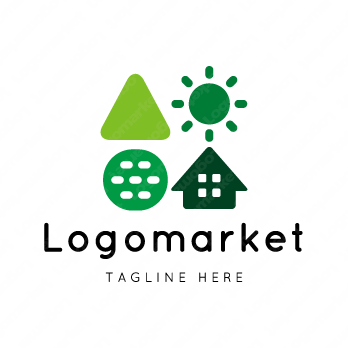 家と山と太陽のロゴ