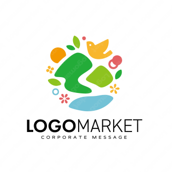 山と自然と鳥のロゴ