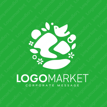 山と自然と鳥のロゴ