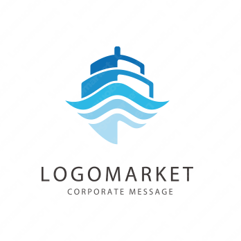 海と波と航海のロゴ