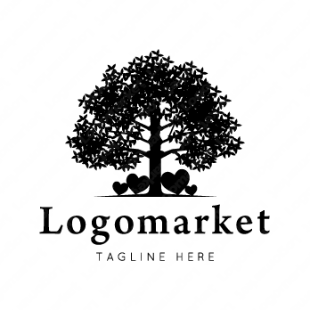 木とハートと心のロゴ