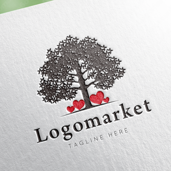 木とハートと心のロゴ
