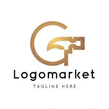 Gとネイルハンマーと工具のロゴ