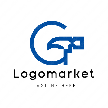 Gとネイルハンマーと工具のロゴ