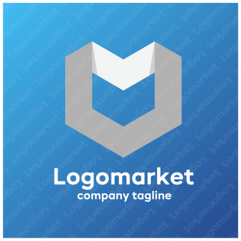 mと立体と六角のロゴ
