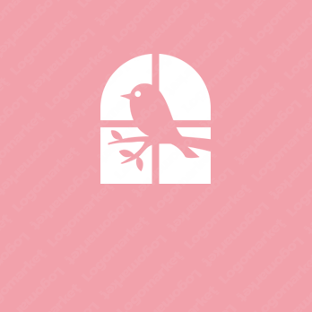 小鳥と窓と自然のロゴ