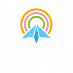 紙飛行機と虹と未来のロゴ
