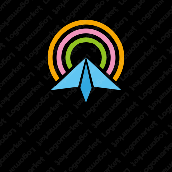 紙飛行機と虹と未来のロゴ