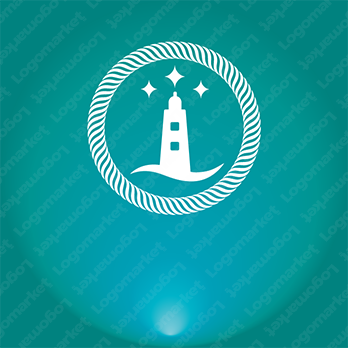 灯台と波とエンブレムタイプのロゴ