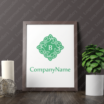 植物とフレームと「B」のロゴ
