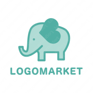 ロゴ作成デザインです シンプルワークスハートの耳の象ゾウをイメージしたロゴマークです